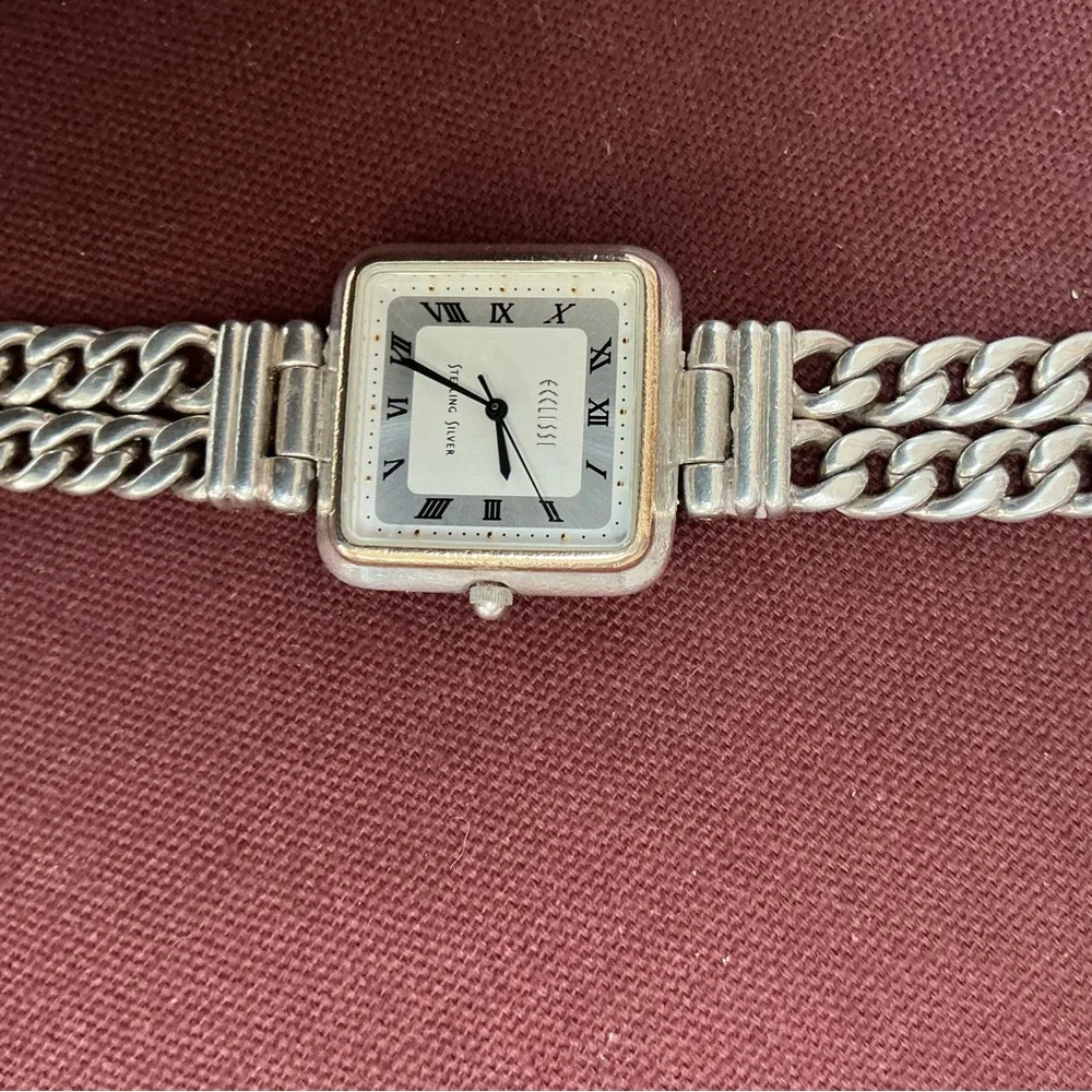 Ecclissi Sterling Silver Chain-Link Bracelet Square Dial Watch